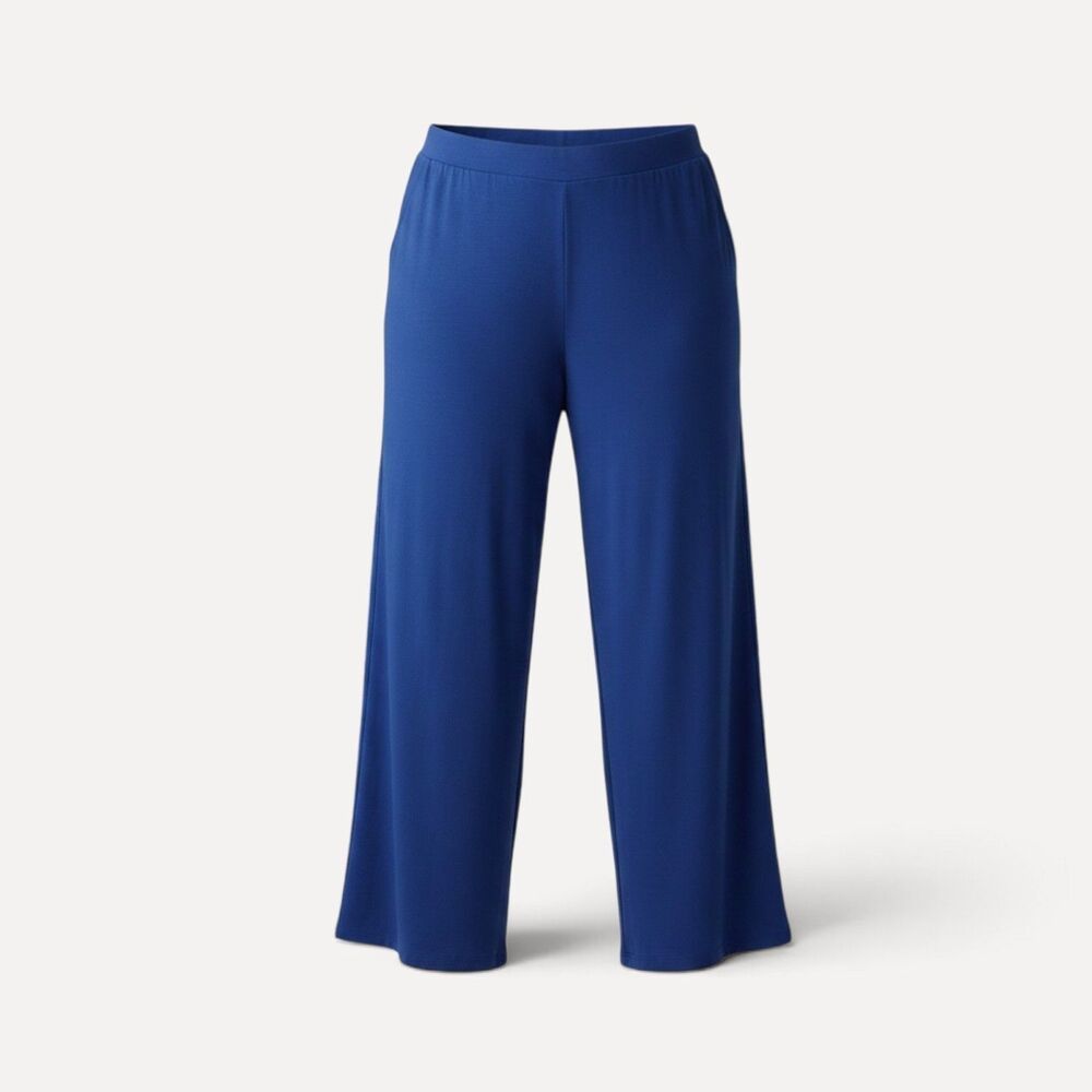 Lane Bryant 18/20 2X Blue Wide Leg Palazzo Pants Pull On Slinky Stretch
